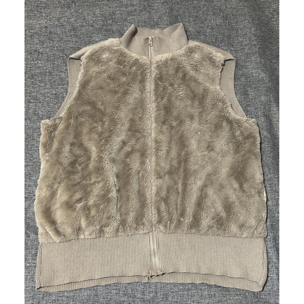 Questions Womens 2X Vest Faux Fur Front Ribbed Back Zip Up Tan